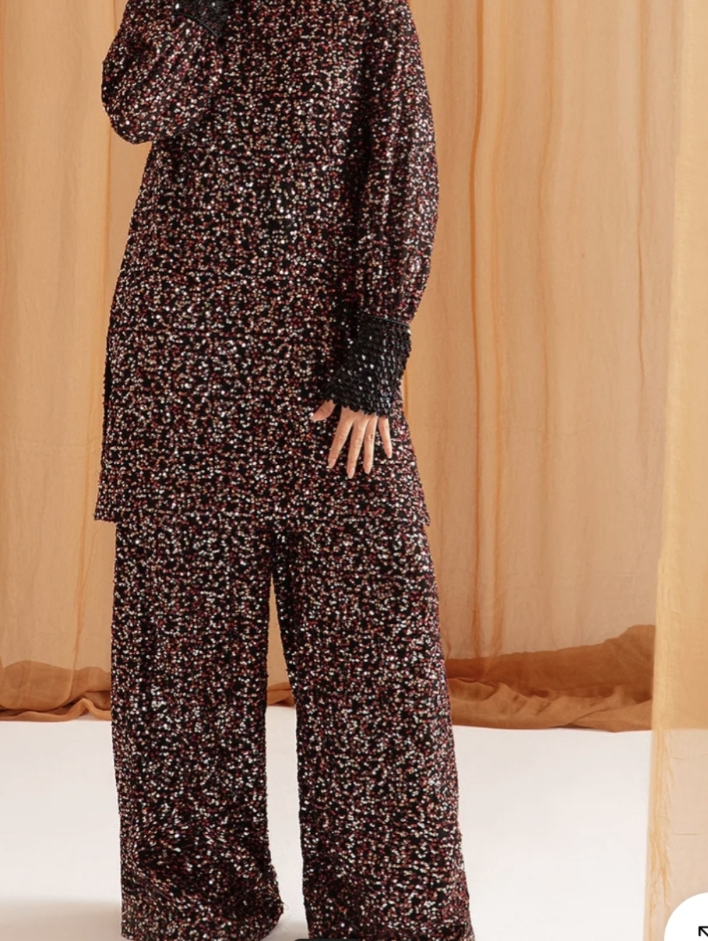 Pakistani Dress VANYA - size M -Sequin Two-Piece Set in Deep Burgundy and Silver